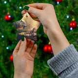 Christian Christmas ornament of Jesus running towards a wolf and lamb, a meaningful reminder of God's love.