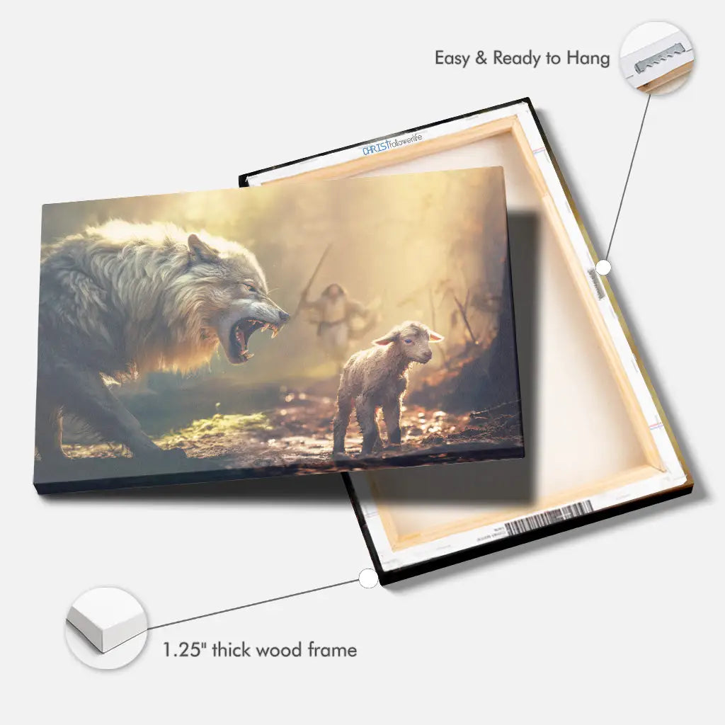 Jesus Running Towards Wolf and Lamb Wall Art Canvas, Christian Gifts