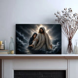 Jesus comforting a woman in stormy seas faith inspired Christian canvas print