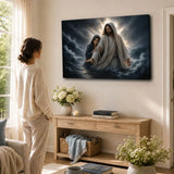 Jesus Sheltering A Woman In The Storm Christian Wall Art Canvas