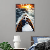 Christian Artwork with Jesus guiding an African married couple on a ship, great religious decor for Christian homes.