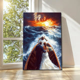 Jesus Taking the Wheel Guiding a Married Couple Through Storms, Christian Wall Art Canvas, Christian Artwork.