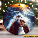 Religious ornament representing marriage rooted in faith and guided by Christ’s hand.