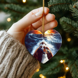 Faith-inspired ornament of Jesus protecting a couple, perfect Christian gift for newlyweds.