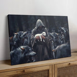 Jesus the Shepherd protecting lambs from wolves canvas, a meaningful Christian gift for believers.