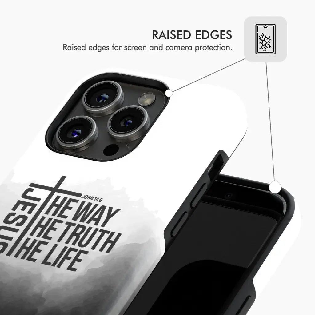 Religious phone case with &quot;Jesus The Way The Truth The Life&quot; message, a great faith-based gift for Christians.