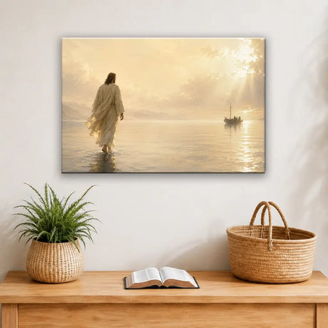 Christian canvas print of Jesus walking on water from Matthew 14 inspirational wall decor
