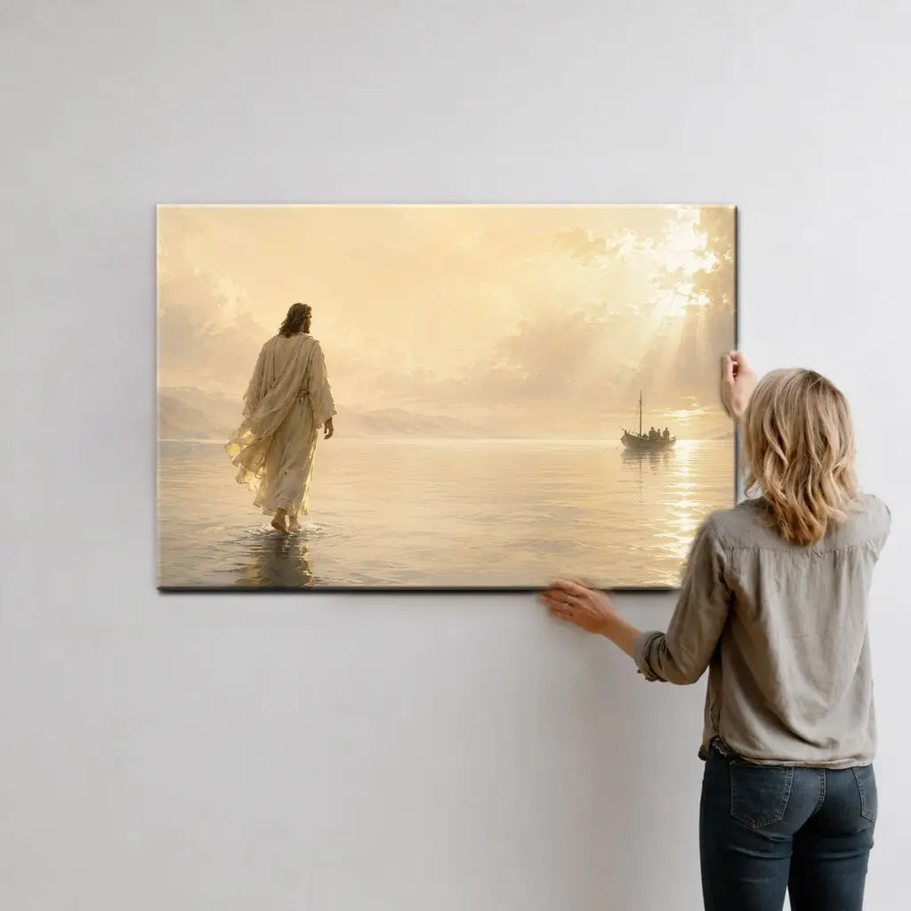 Jesus Walking On Water wall art canvas Matthew 14 Bible story with stormy sea and faith
