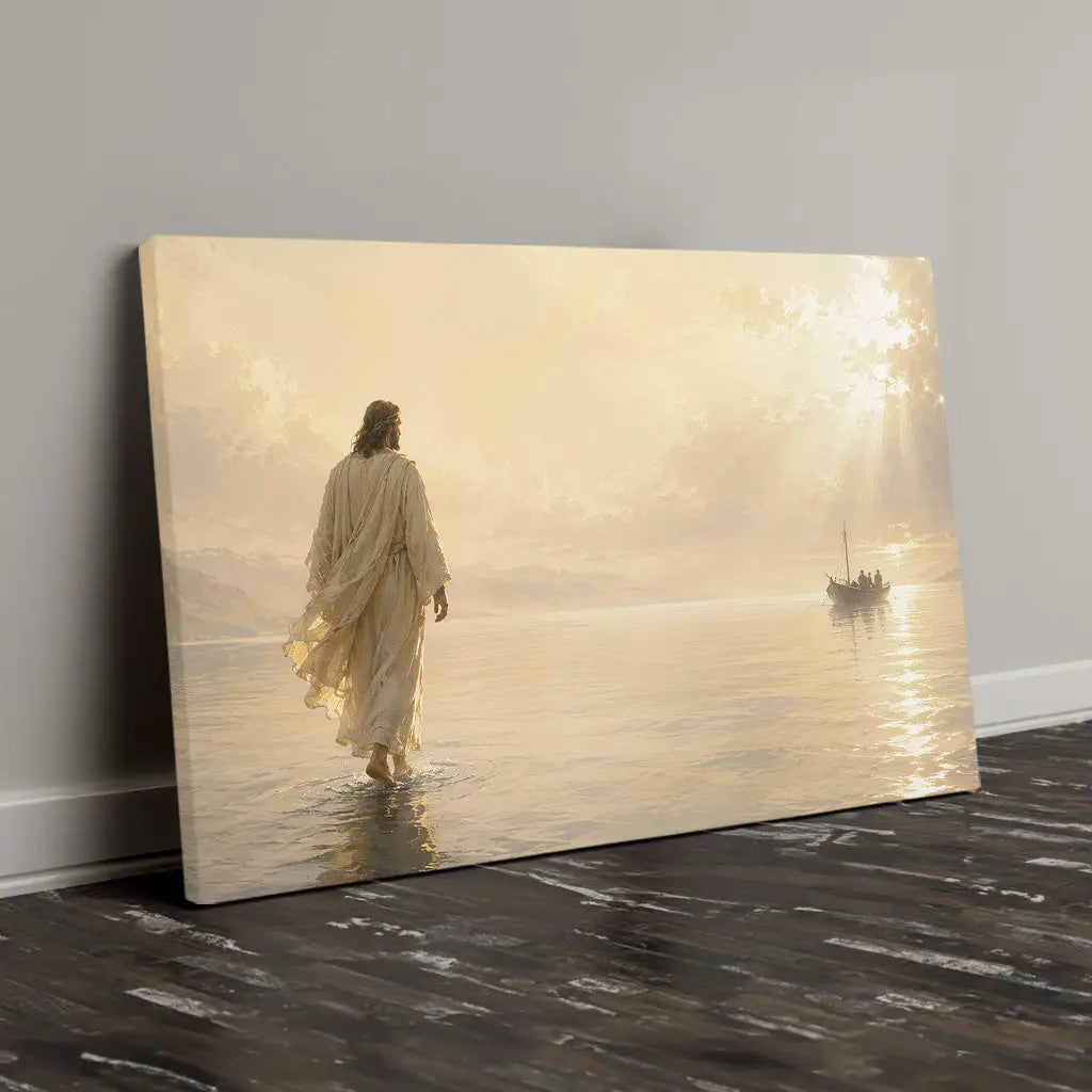 Jesus Walking On Water Christian wall art canvas inspired by Matthew 14 Bible story Landscape / 12’’ x 8’’