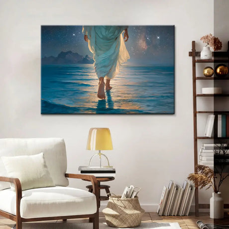 Inspirational Christian home decor capturing Jesus’ miracle on the calm sea.