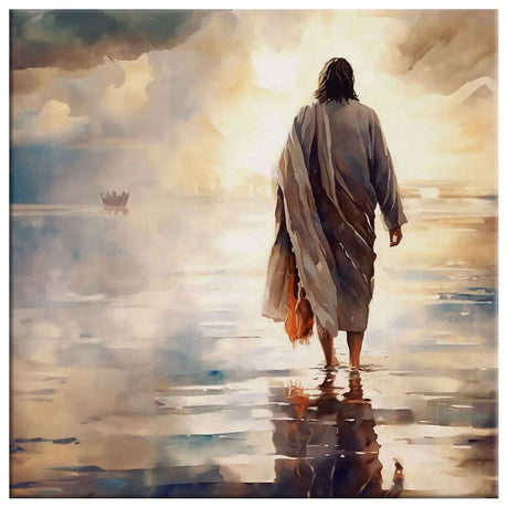 Christian wall art depicting Jesus walking on water, great for a motivational and spiritual decoration.
