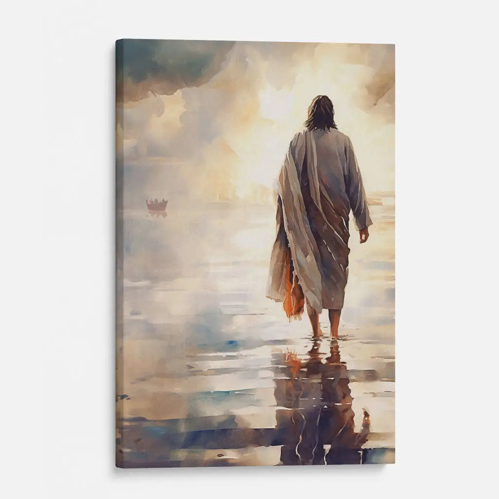 Inspirational Christian wall art: Jesus walking on water, a stunning artwork for spiritual home decor.