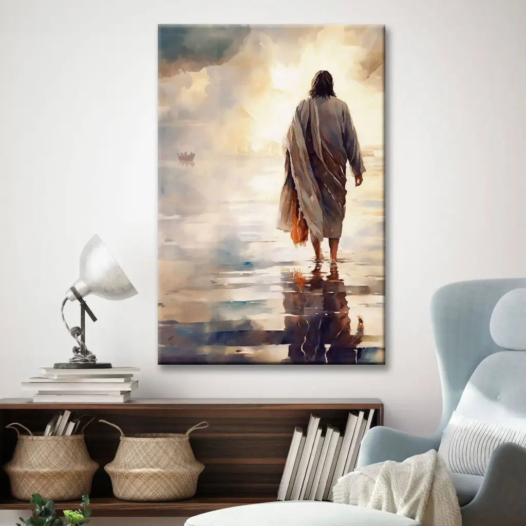Faith-based canvas print: Jesus walking on water, a powerful reminder of trust and belief.