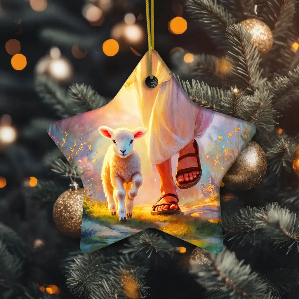 Jesus Walking With Lamb Christian Christmas Ornament