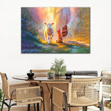 Faith-based wall art with Jesus and lamb, "Walking With Jesus," great religious decor for Christian homes.
