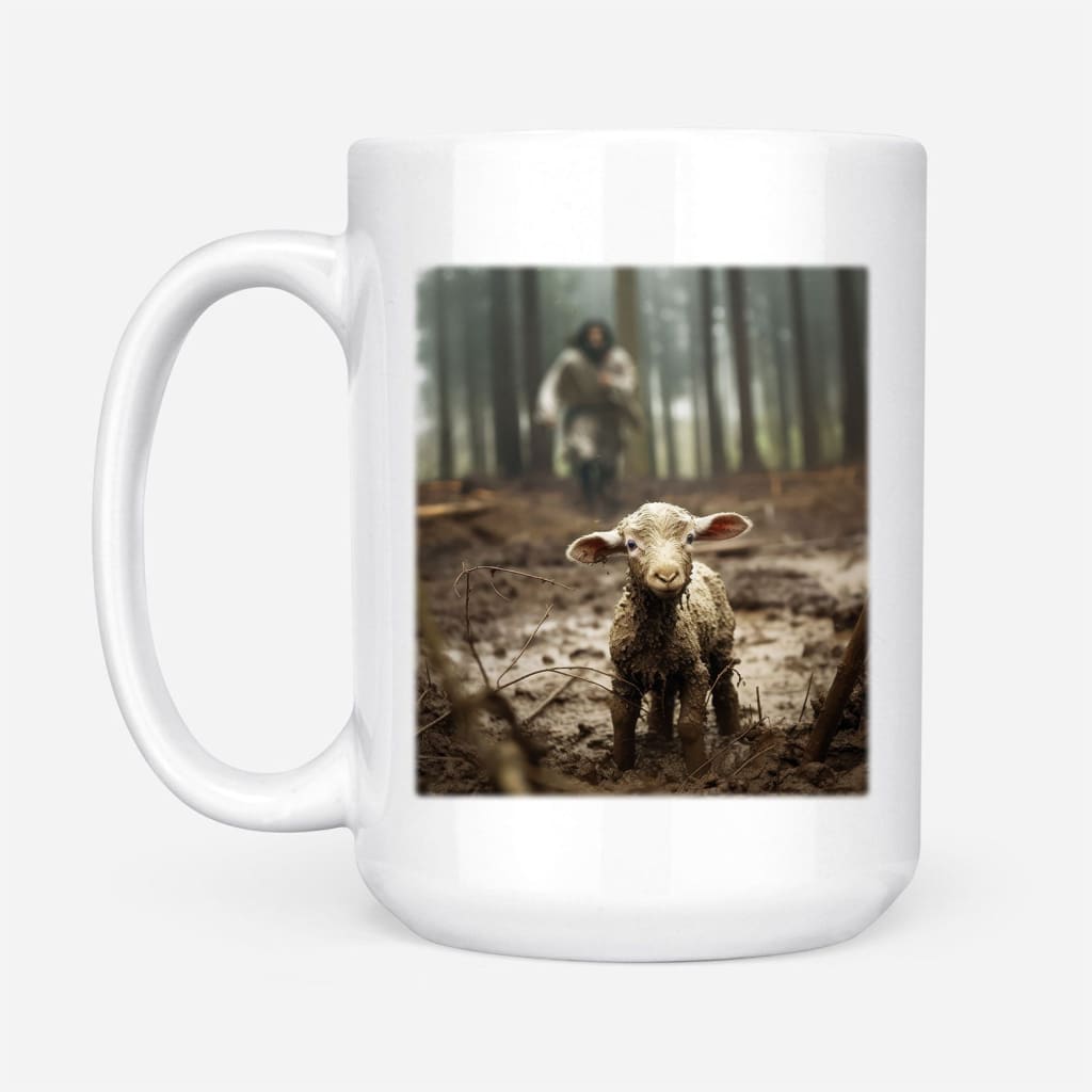 Jesus With The Sheep, Jesus Running After Lamb Coffee Mug