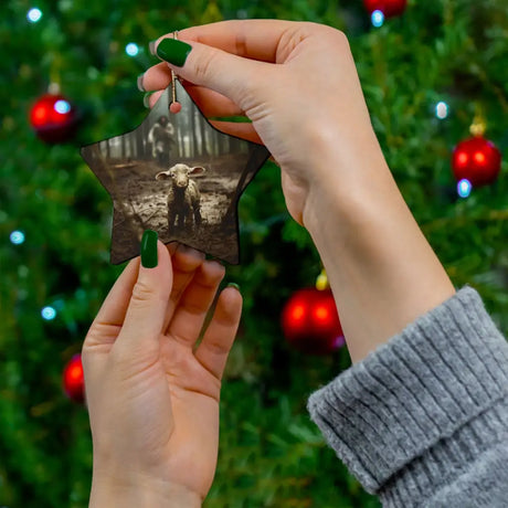 Inspirational ornament showing Jesus with sheep, a meaningful Christian gift for Christmas decor.