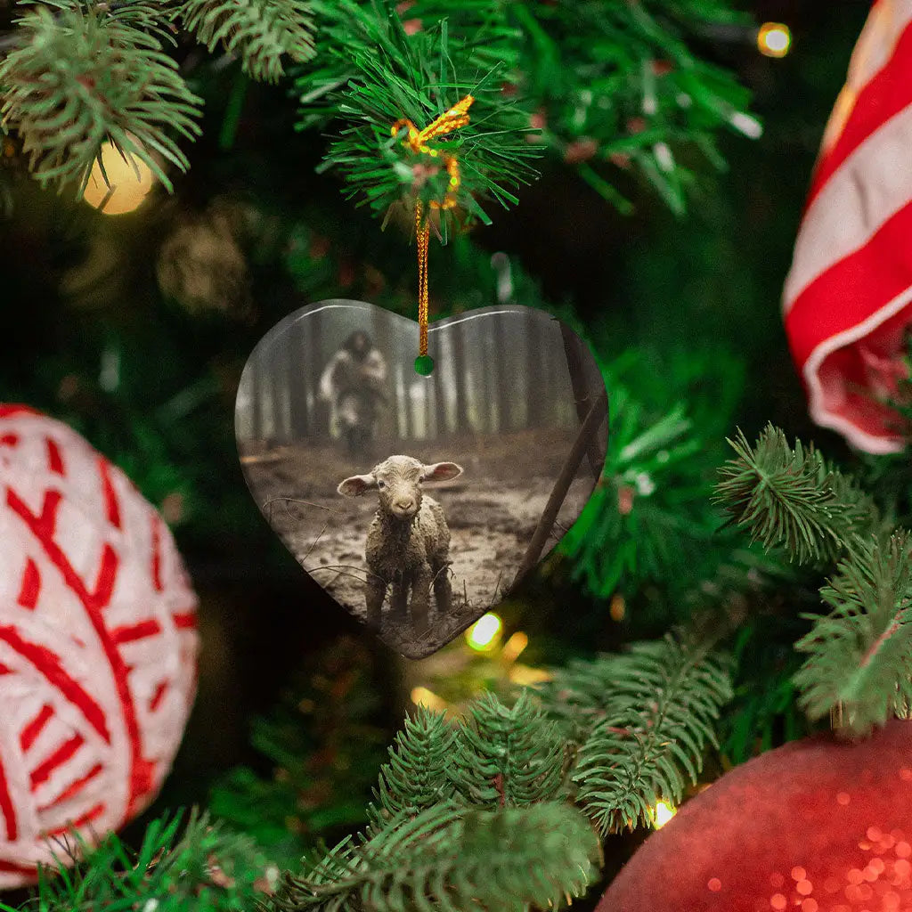 Christian Christmas ornament with Jesus and sheep, a faith-based gift full of inspiration and love.
