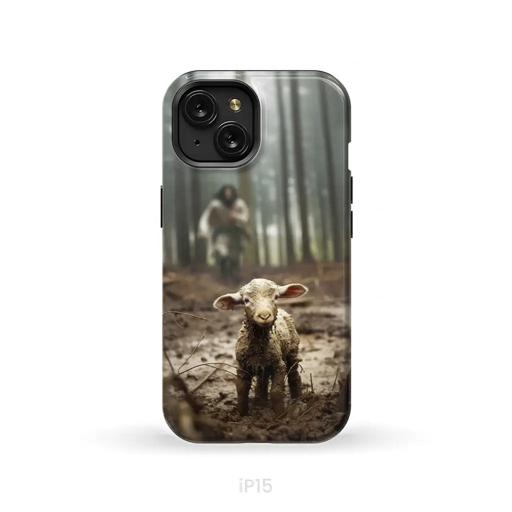 Jesus With The Sheep Running After Lamb Phone Case iPhone 15 / Tough