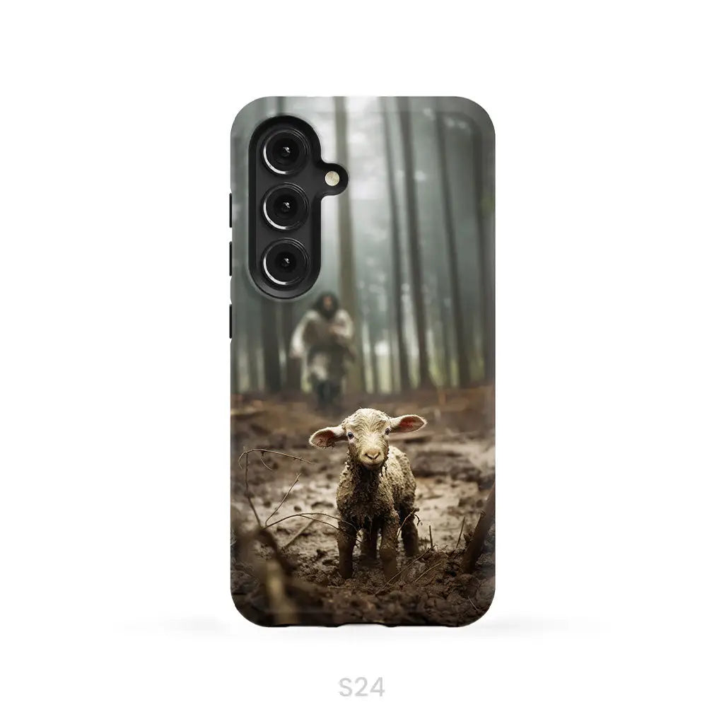 Jesus With The Sheep Running After Lamb Phone Case Samsung Galaxy S24 / Tough