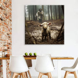 Christian wall art of Jesus with sheep, running after a lamb, a perfect faith-based gift for home decor.