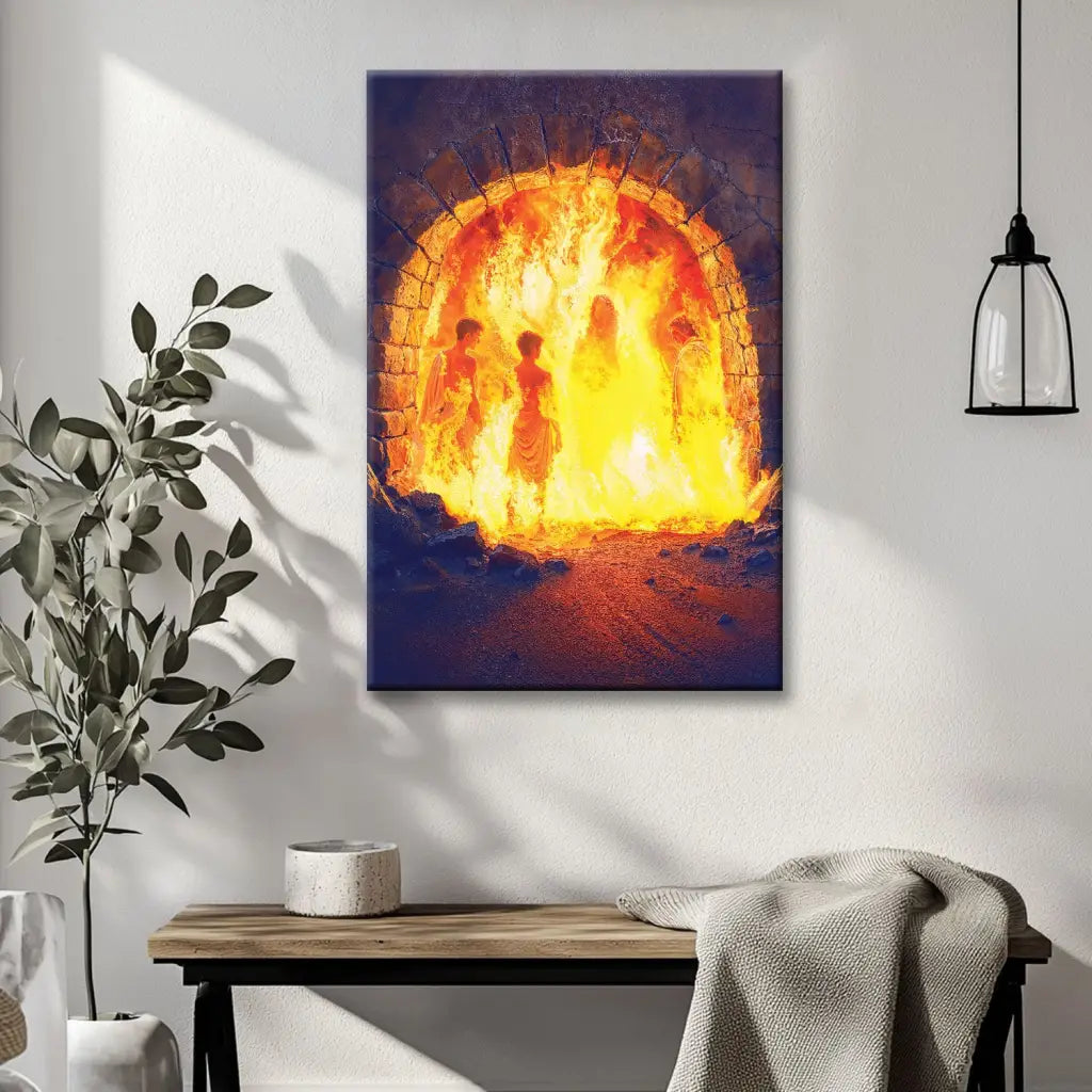 "Jesus with the Three Hebrew Children in the Furnace" Christian wall decor.