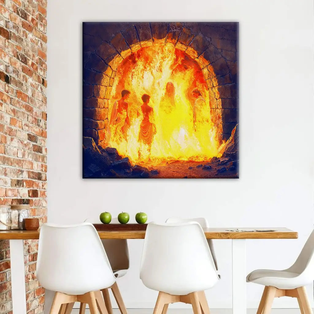 "Jesus with the Three Hebrew Children in the Furnace" faith-filled wall decor.
