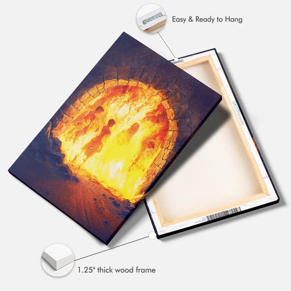 Bible story canvas of Jesus in the fiery furnace with the Hebrew children.