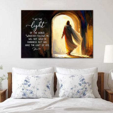 Bible verse John 8:12 Jesus light of the world Christian canvas wall art