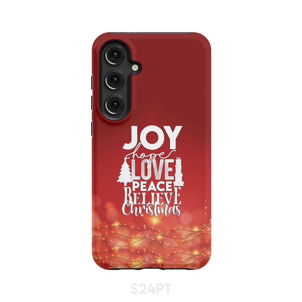 Joy hope love peace believe Christmas phone case Samsung Galaxy S24 Plus / Tough