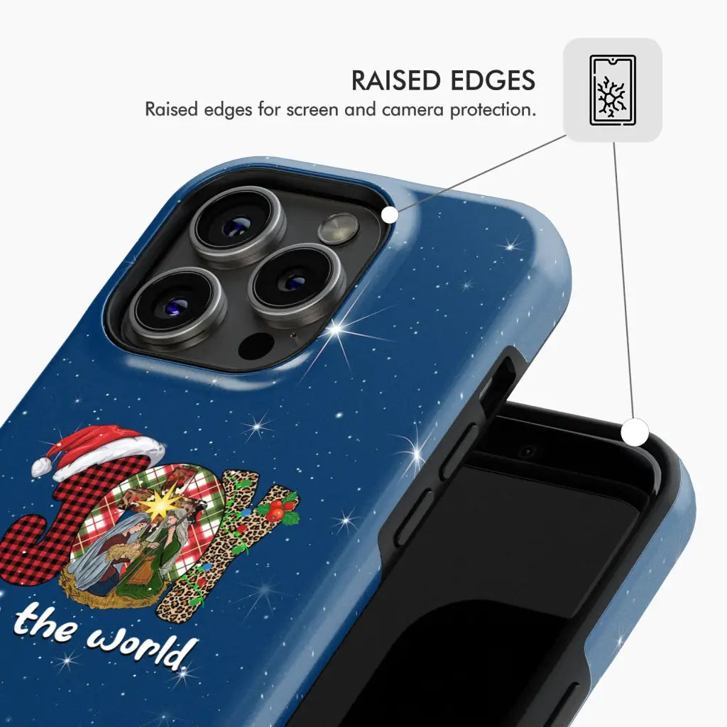 Joy to the world Buffalo plaid leopard phone case