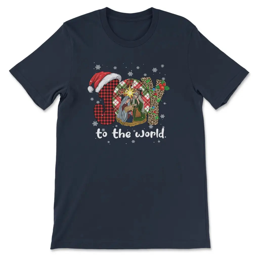 Joy to the world Buffalo plaid leopard t-shirt Navy / S