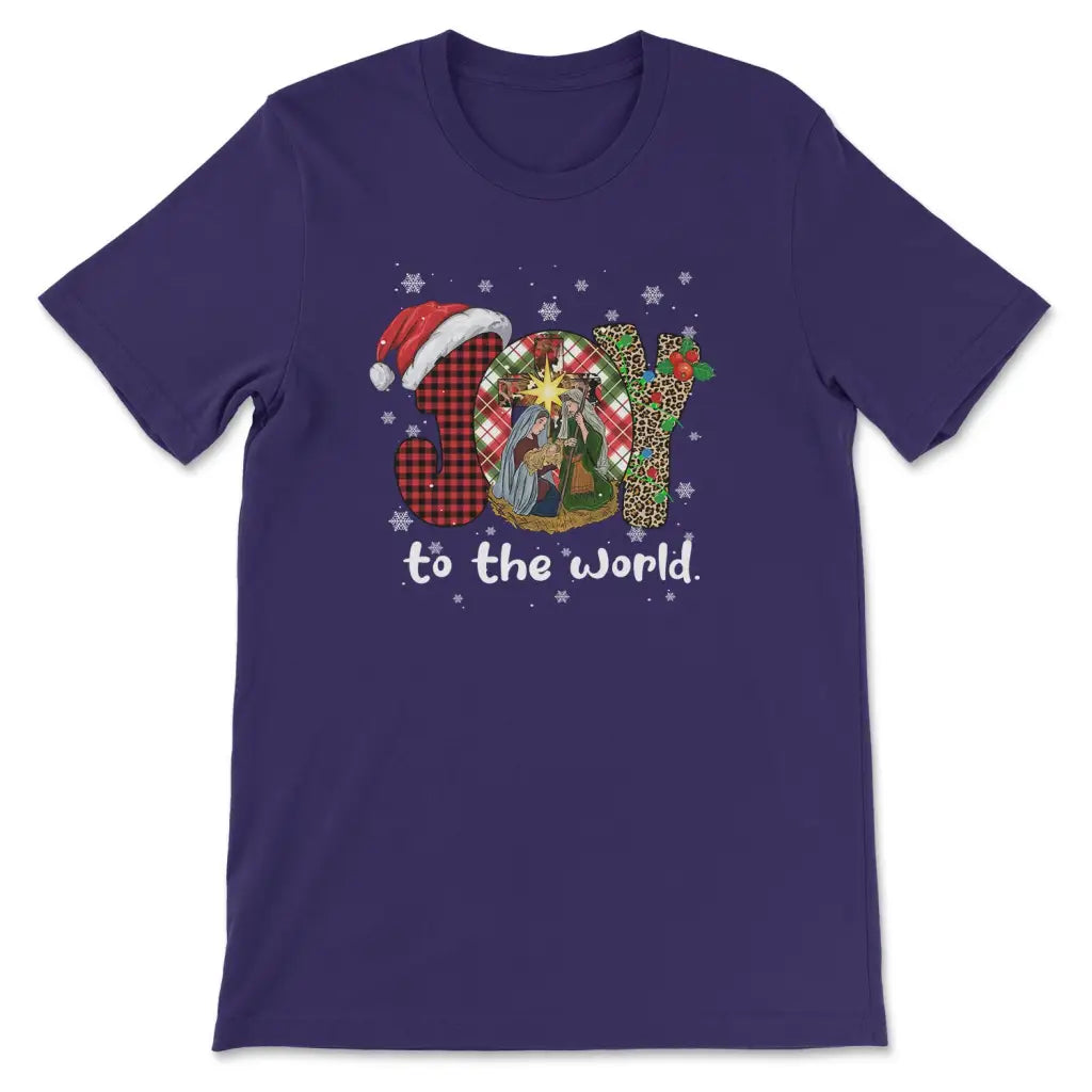 Joy to the world Buffalo plaid leopard t-shirt Team Purple / S