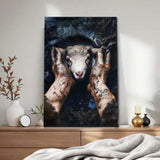 Christian wall art of Jesus rescuing a lamb, inspirational faith-based gift with Bible verse message.