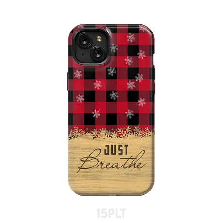 Just Breathe Red Black Buffalo phone case iPhone 15 Plus / Tough