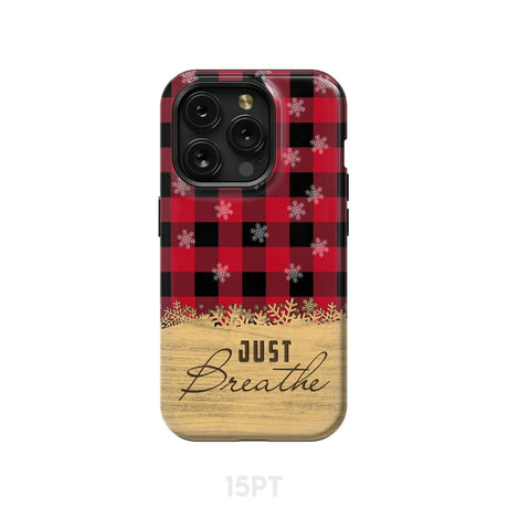 Just Breathe Red Black Buffalo phone case iPhone 15 Pro / Tough