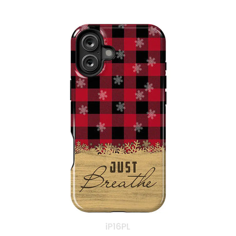 Just Breathe Red Black Buffalo phone case iPhone 16 Plus / Tough Case