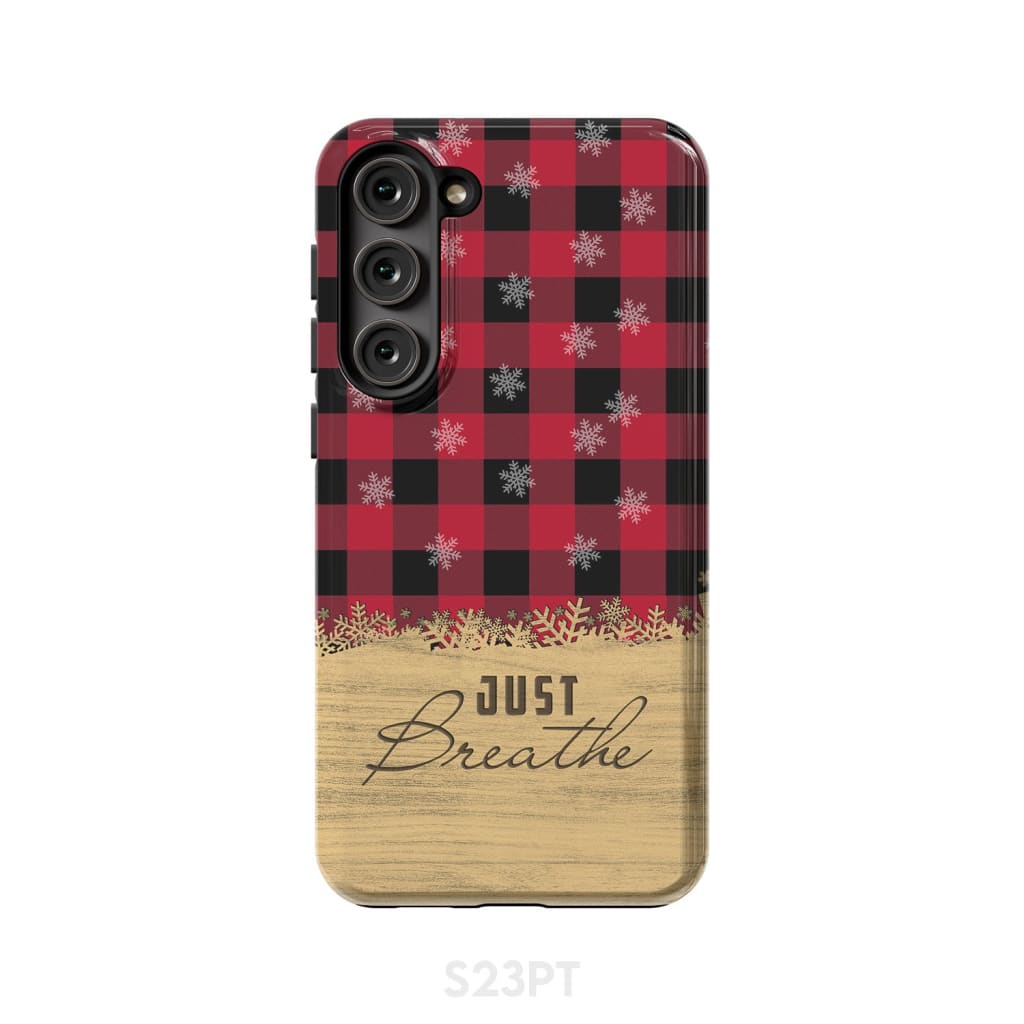 Just Breathe Red Black Buffalo phone case Samsung Galaxy S23 Plus / Tough