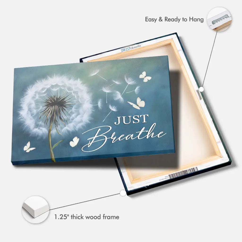Inspirational Just Breathe Christian canvas, scripture-themed gift for those needing rest and faith.