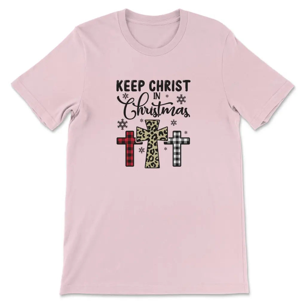 Keep Christ in Christmas Three crosses t-shirt Pink / S