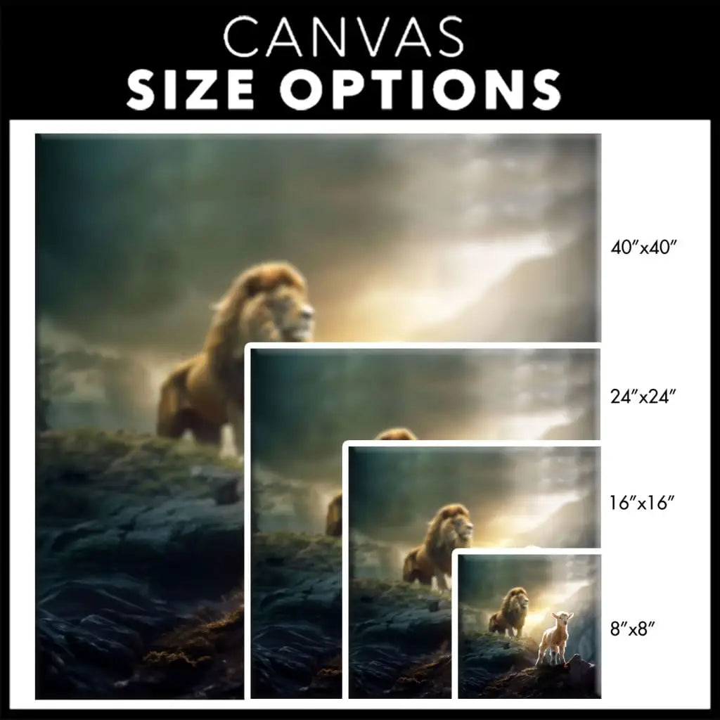 Lamb is bold because Lion is near Christian wall art canvas size options