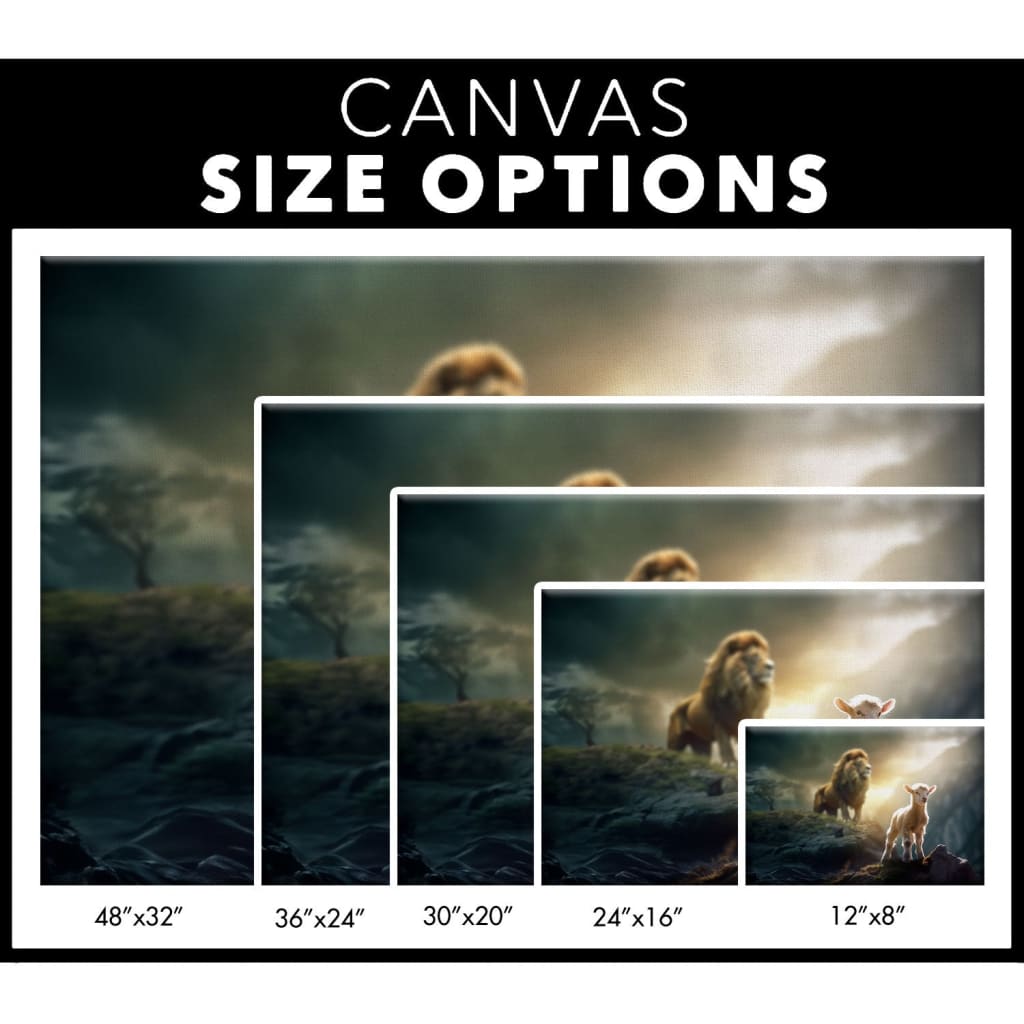 Religious wall art canvas featuring &quot;Lamb is Bold Because Lion is Near,&quot; perfect for faith-filled home decor.