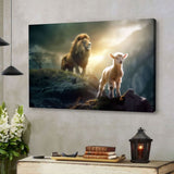 Inspirational canvas print with "Lamb is Bold Because Lion is Near," ideal Christian gift for scripture-inspired decor.