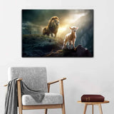 Faith-based wall art with "Lamb is Bold Because Lion is Near" message, great religious decor for Christian homes.