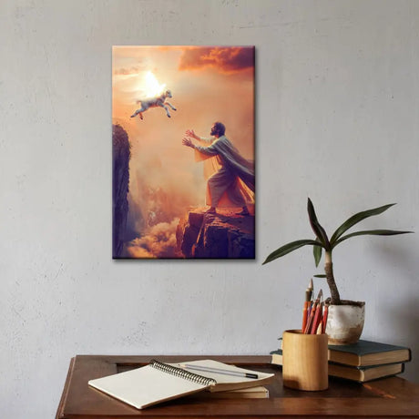 Inspirational Christian artwork with Jesus and lamb, scripture gift for parents, pastors, or friends.