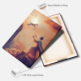 Christian canvas of lamb leaping into Jesus’ arms, Luke 15-inspired art, faith gift for comfort and hope.