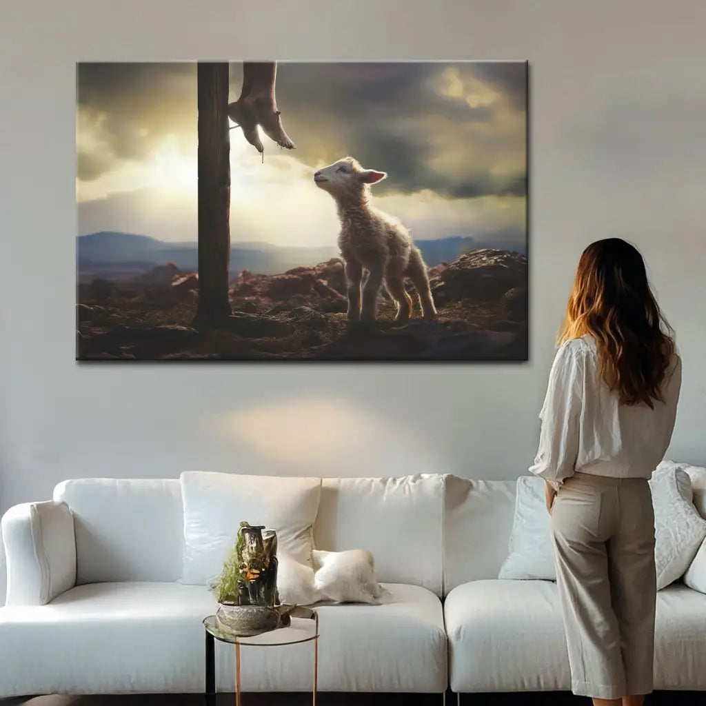 Inspirational Jesus and lamb wall art, Christian décor for baptisms, confirmations, or encouragement.