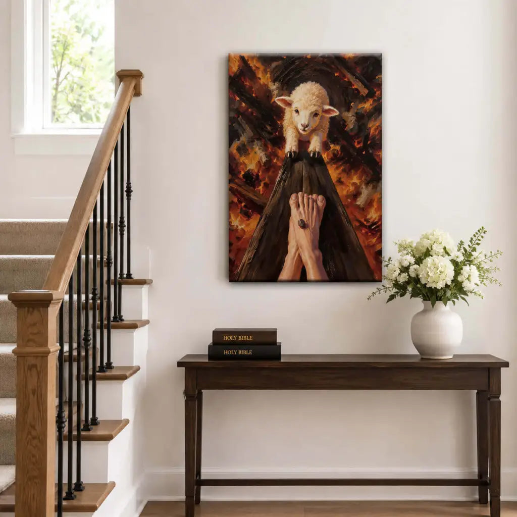 Lamb of God on the Cross with Jesus’ Pierced Feet - Christian Canvas Wall Art