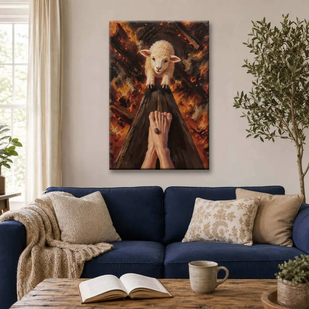 Lamb of God on the Cross with Jesus’ Pierced Feet - Christian Canvas Wall Art