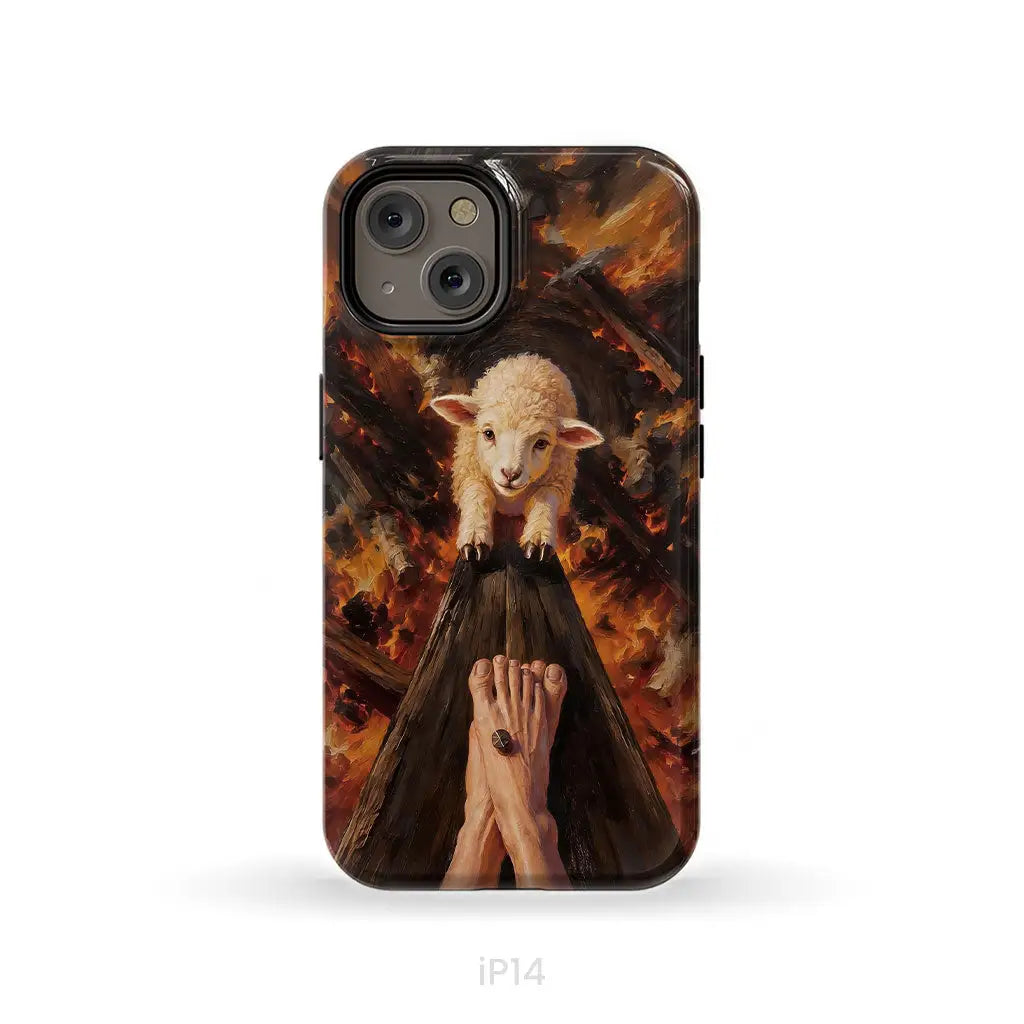 Lamb of God on the Cross with Jesus’ Pierced Feet - Christian Phone Case iPhone 14 / Tough Case